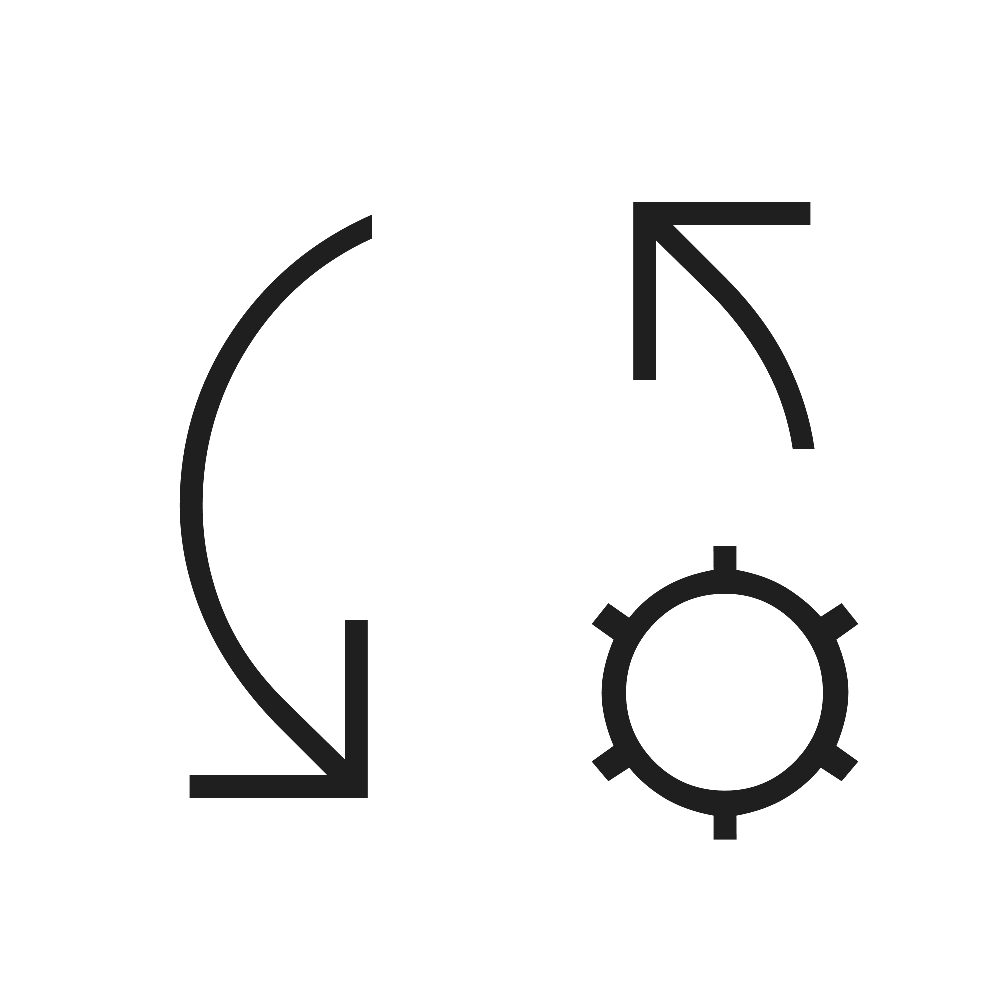icono de flechas rotando junto a un engranaje